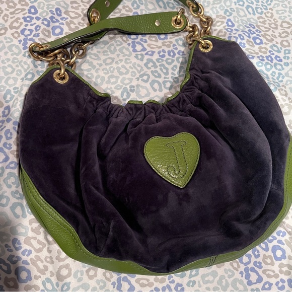 Vintage Green Blue Juicy Couture Bag Purse Handbag Satchel Velour Y2K - Picture 7 of 9